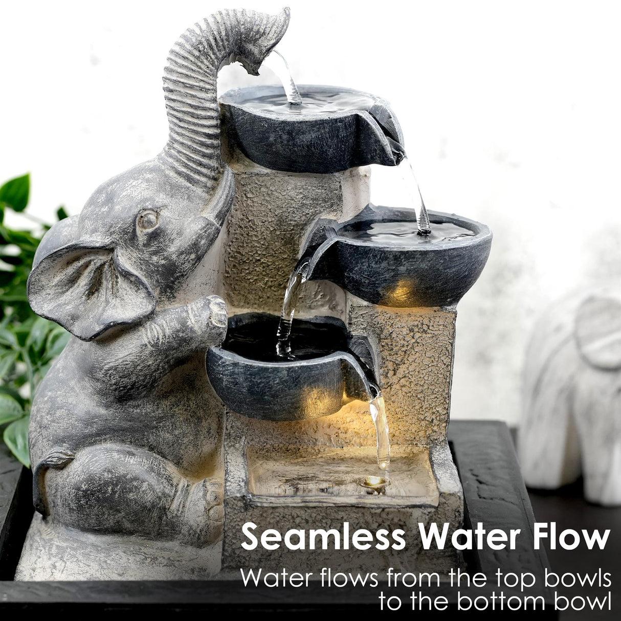 Elephant and Bowls Water Feature Indoor With LED by Geezy - UKBuyZone