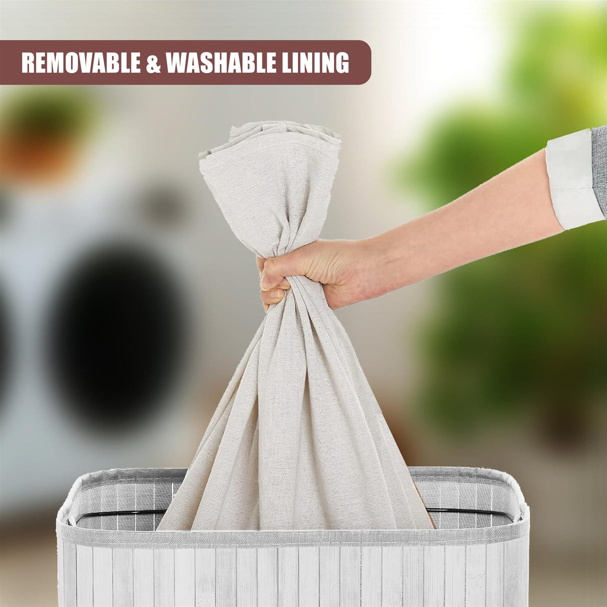 Rectangular Bamboo Laundry Hamper with Lid, White by GEEZY - UKBuyZone