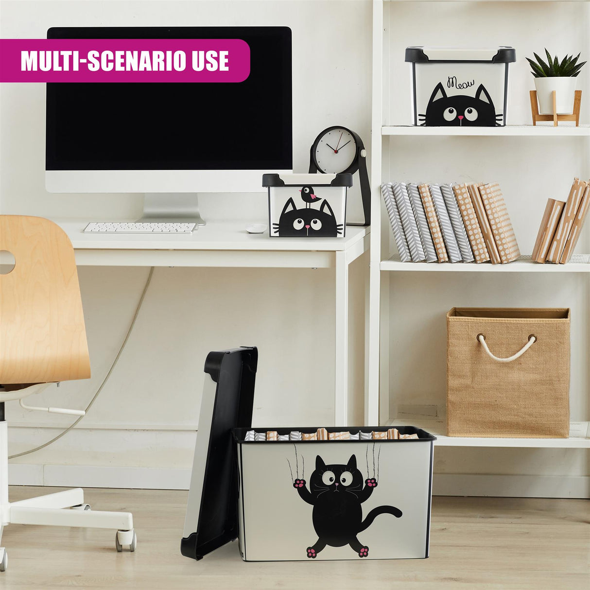 Cat Themed Storage Boxes with Lids - Set of 3 by GEEZY - UKBuyZone