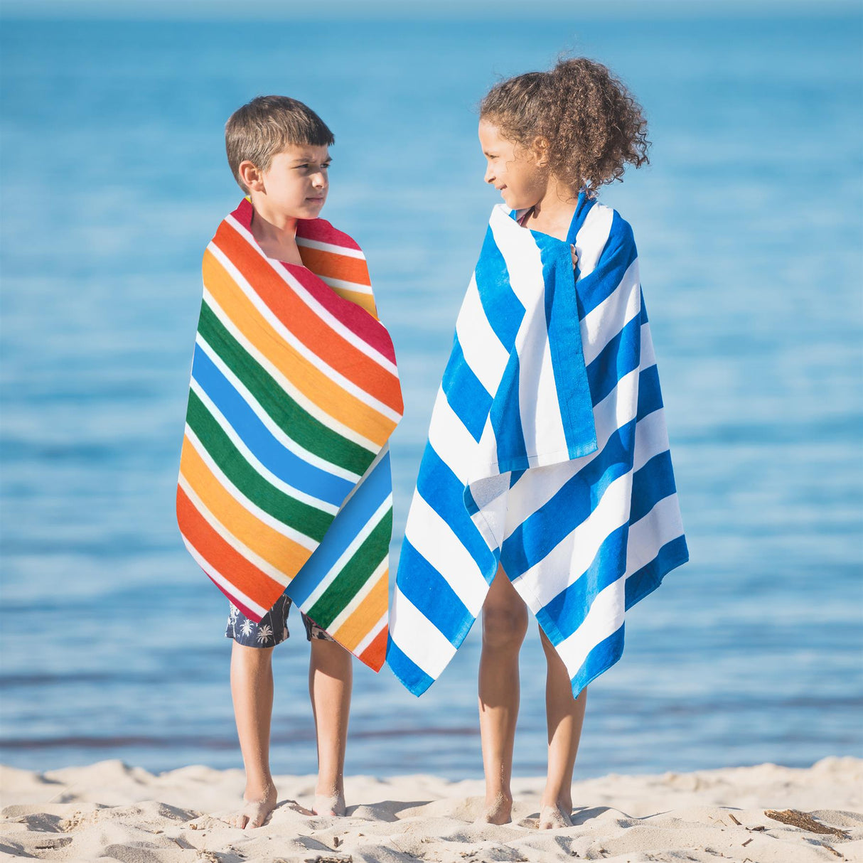 Velour Striped Beach Towel Tropical Burst by Geezy - UKBuyZone