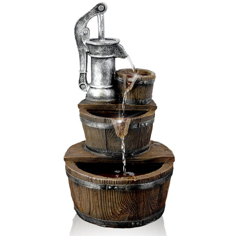 Pump Barrel Water Feature Outdoor With LED by GEEZY - UKBuyZone