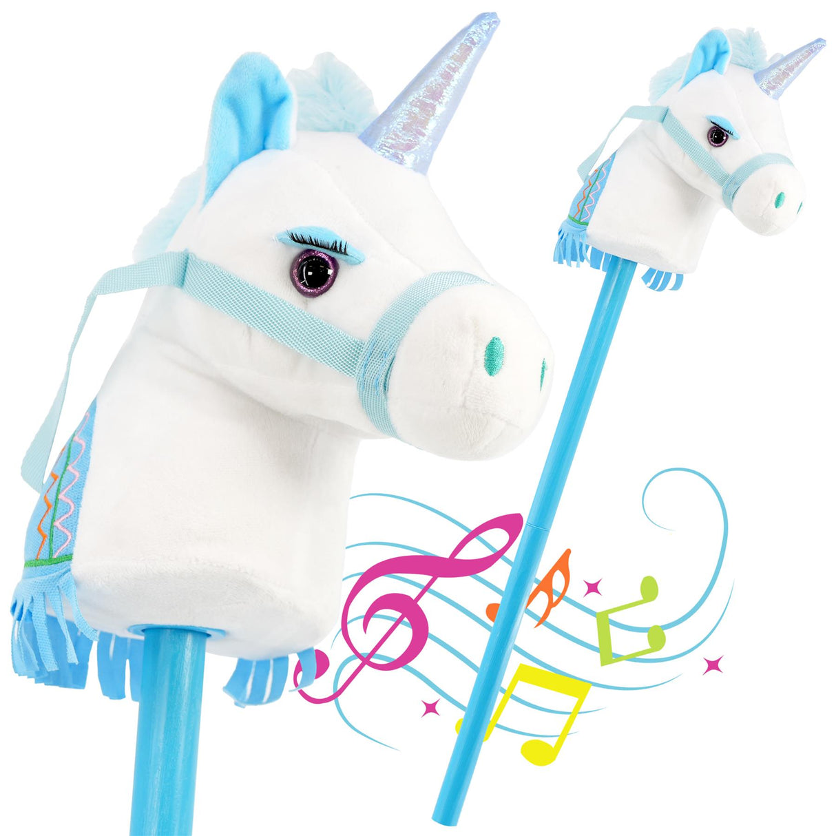 Kids Blue Unicorn Hobby Horse Toy with Sounds by The Magic Toy Shop - UKBuyZone