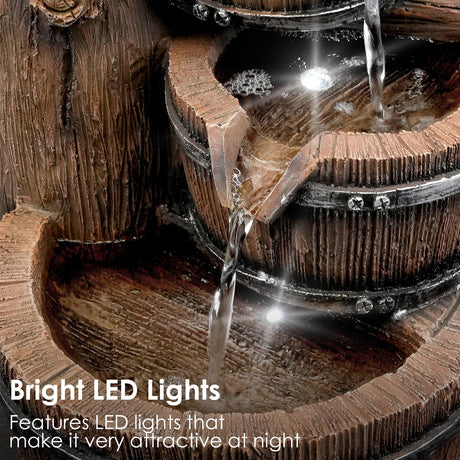 Barrel Water Feature Outdoor With LED by GEEZY - UKBuyZone