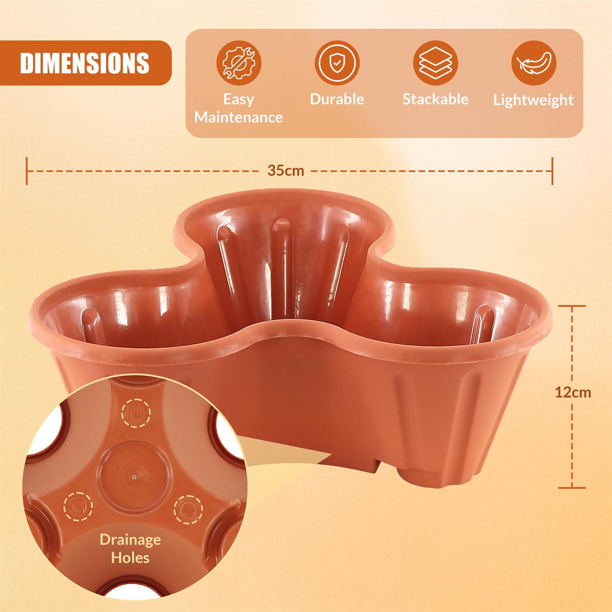 A red, three-tiered, stackable planter with drainage holes and instructions. - UKBuyZone