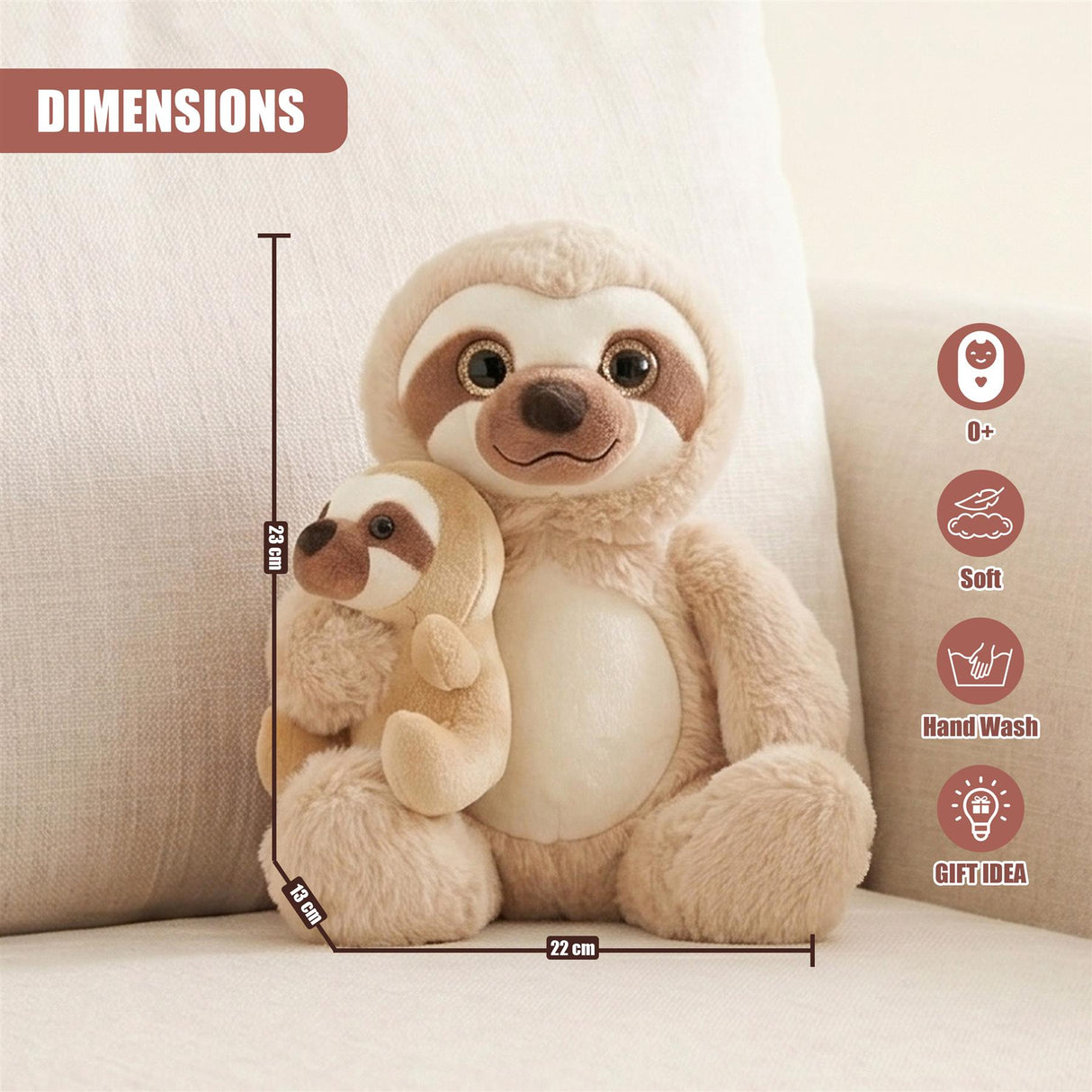 9" Mum & Baby Sloth Soft Toy