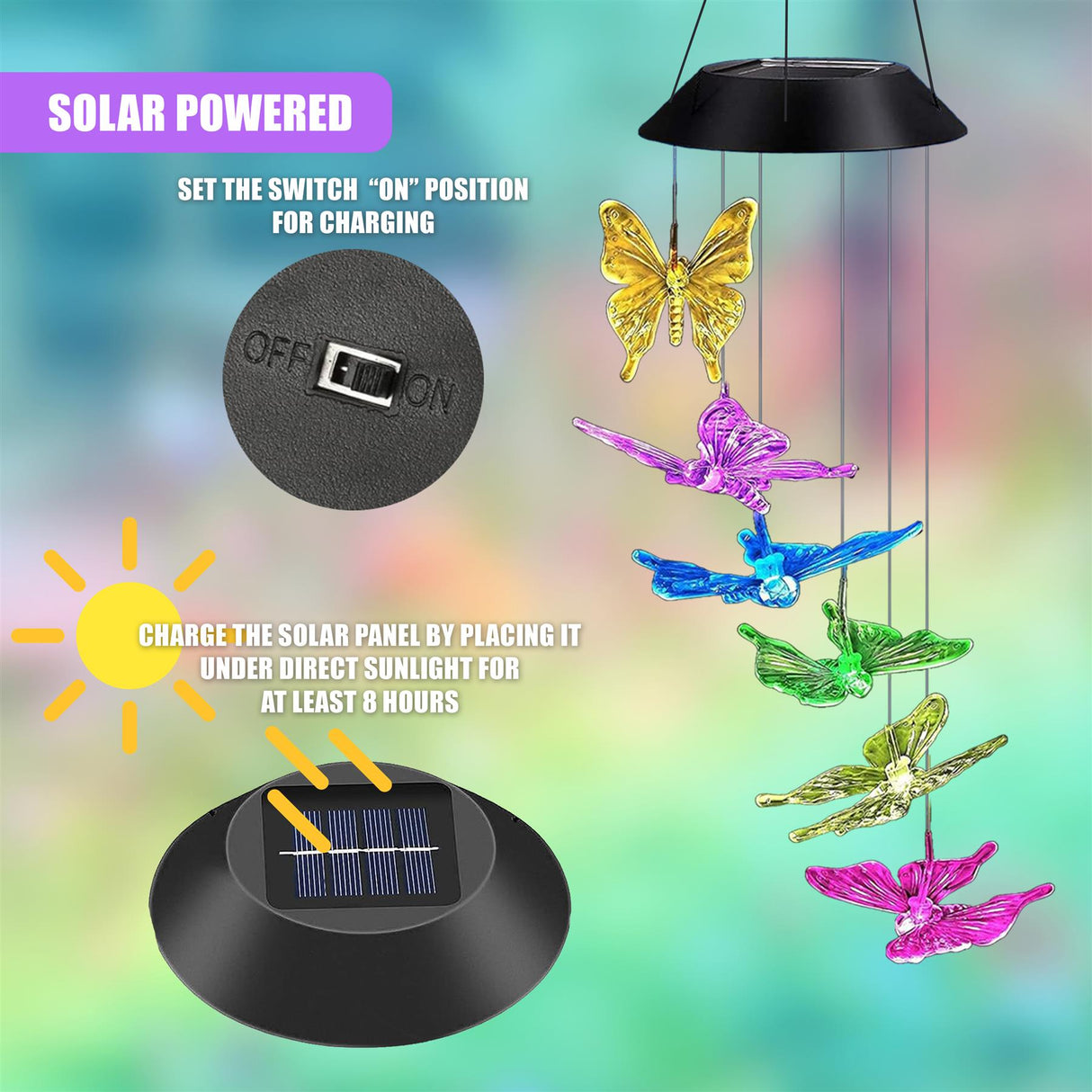 Solar Butterfly Wind Chimes LED by GEEZY - UKBuyZone