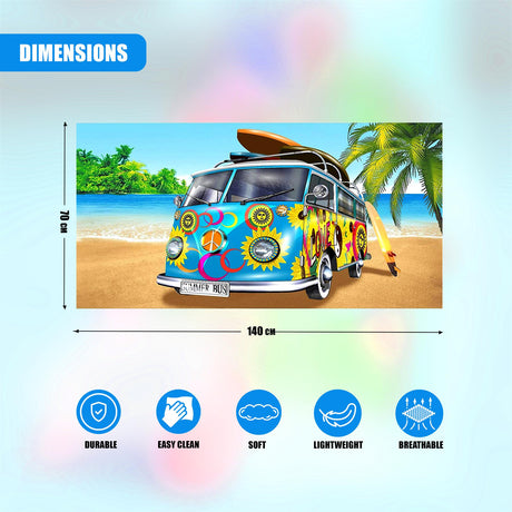 Blue Summer Bus Design Large Towel by Geezy - UKBuyZone