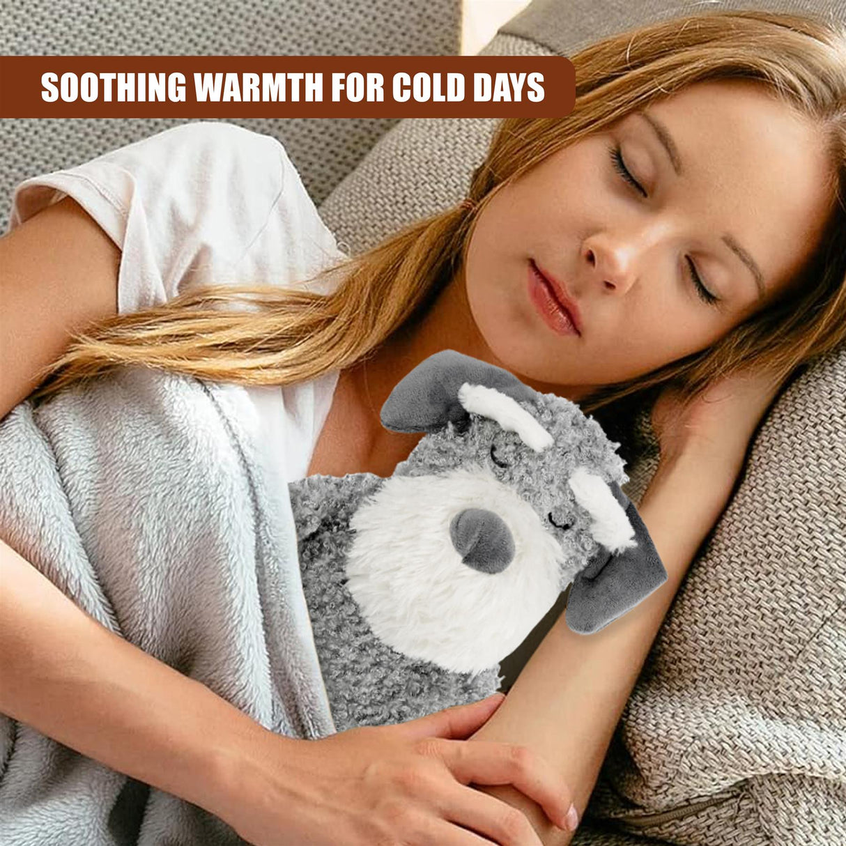 Hot Water Bottle With Plush Fluffy Cover 1L (Grey) by GEEZY - UKBuyZone