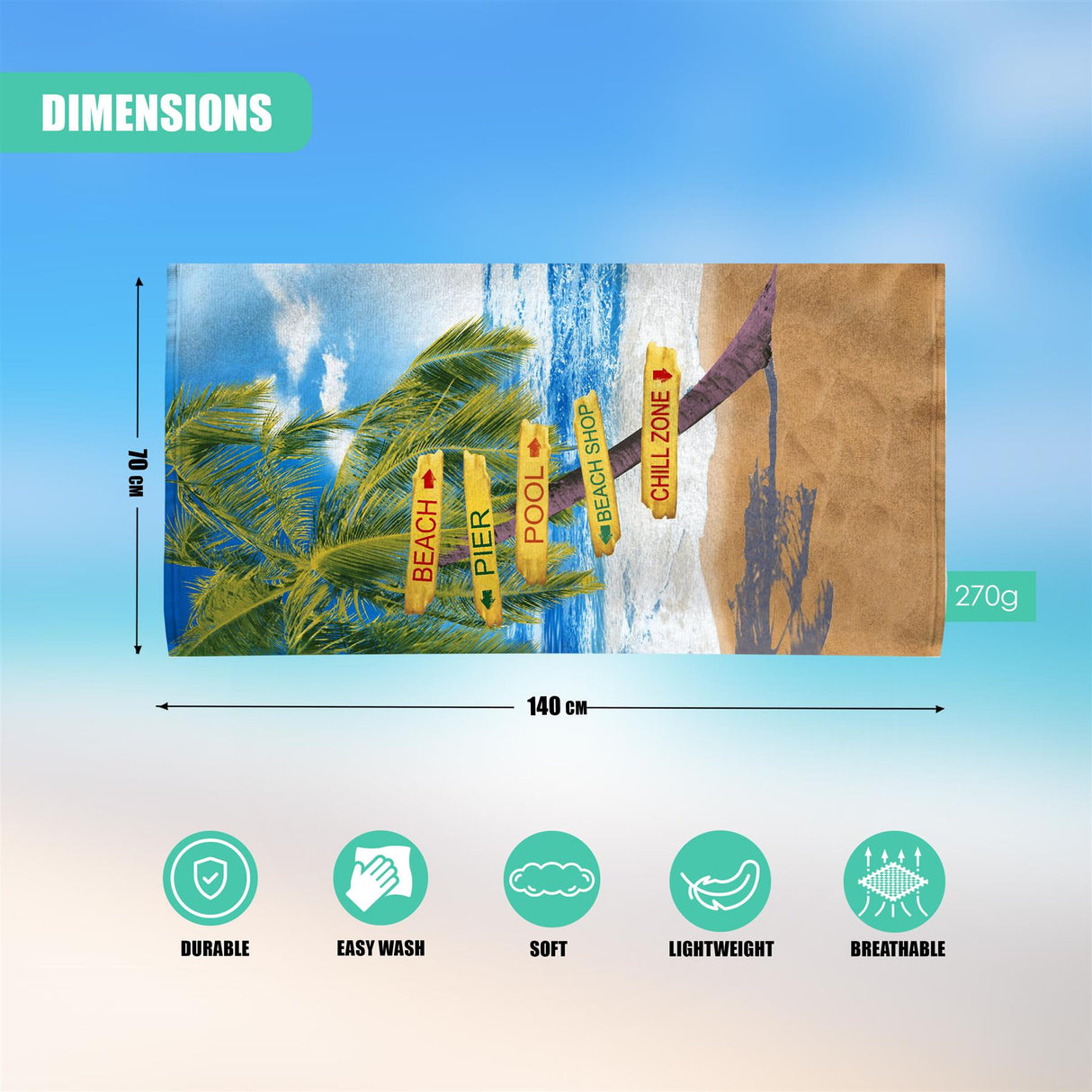 Beach Signs Design Large Towel by GEEZY - UKBuyZone