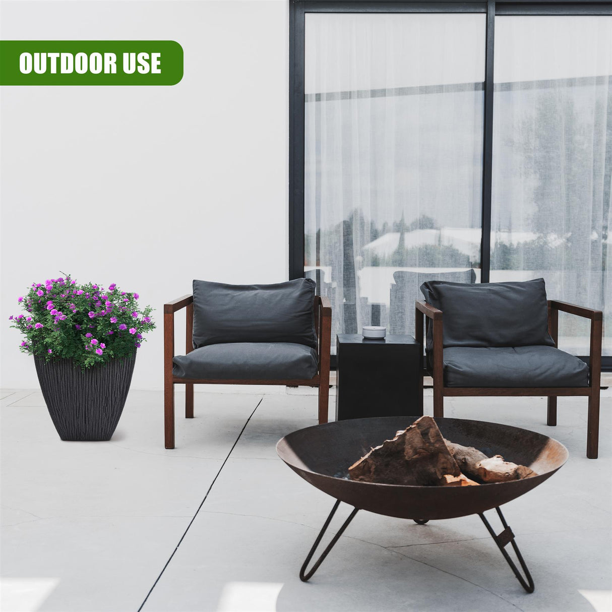 Large Anthracite Square Outdoor Flower Pot by GEEZY - UKBuyZone