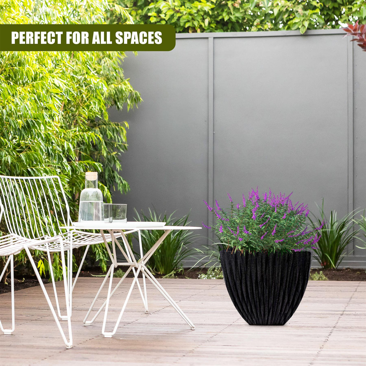 Large Charcoal Black Lotus Square Planter