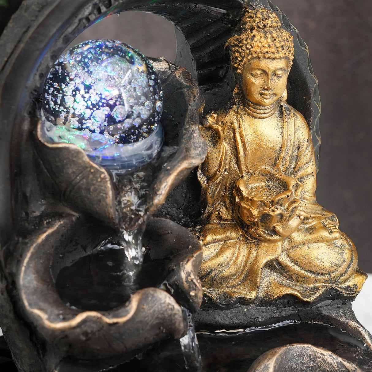 Buddha Crystal Ball Water Feature Indoor With LED by GEEZY - UKBuyZone