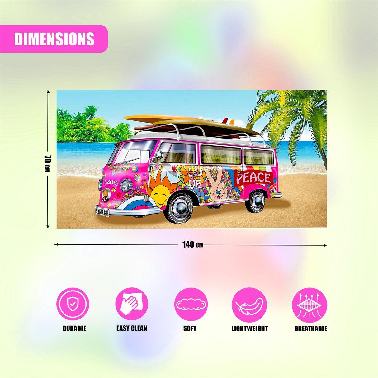 Pink Summer Bus Design Large Towel by Geezy - UKBuyZone