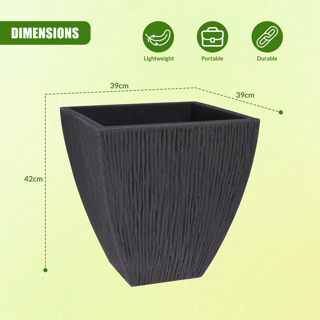 Large Anthracite Square Outdoor Flower Pot by GEEZY - UKBuyZone