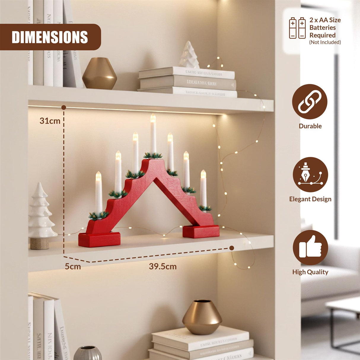 Red Wooden Candle Bridge with 7 LED Lights