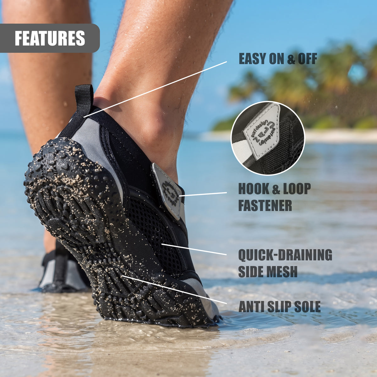 Grey Neoprene Aqua Shoes