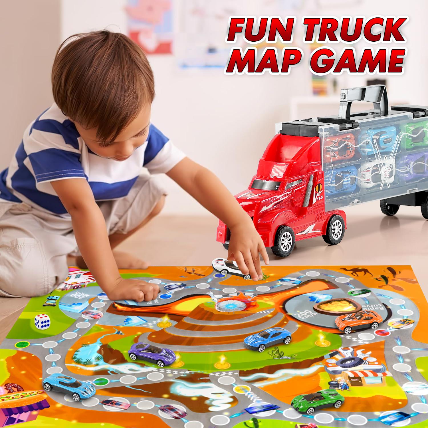 Kids Toy Truck Carrier & 6 Mini Cars Set by The Magic Toy Shop - UKBuyZone