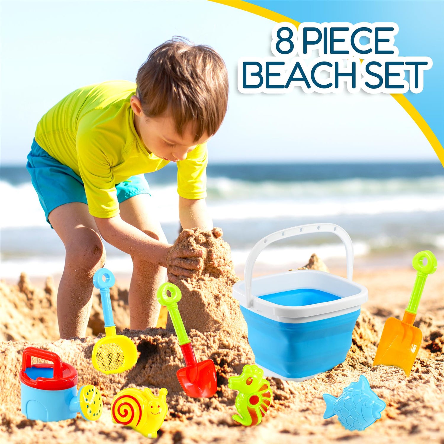 Beach Playset with Foldable Bucket Rake and Shovel by The Magic Toy Shop - UKBuyZone