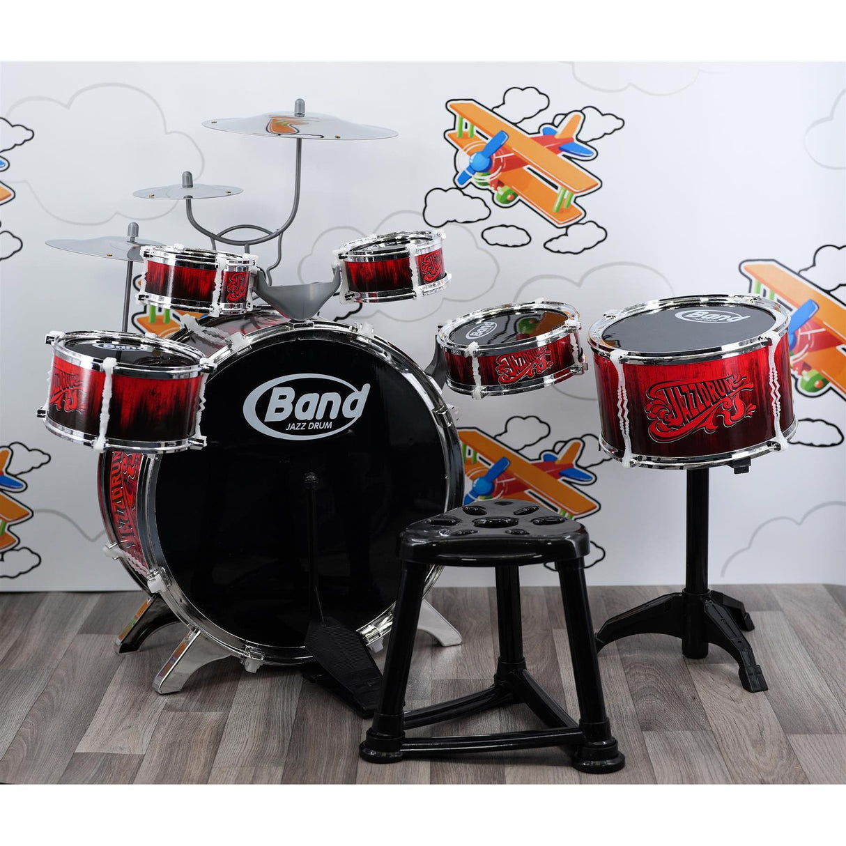 Kids 10 Piece Drum Kit With Stool by The Magic Toy Shop - UKBuyZone