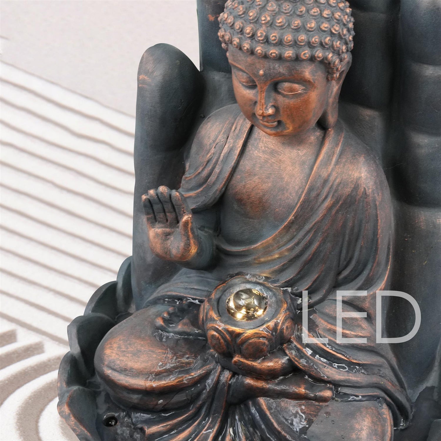 Palm Buddha Water Feature Outdoor With LED by GEEZY - UKBuyZone