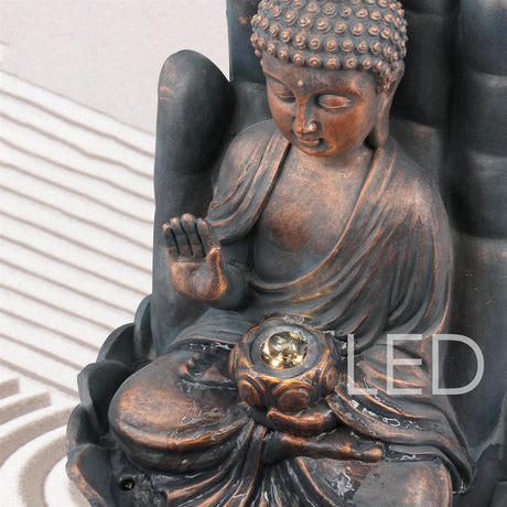 Palm Buddha Water Feature Outdoor With LED by GEEZY - UKBuyZone