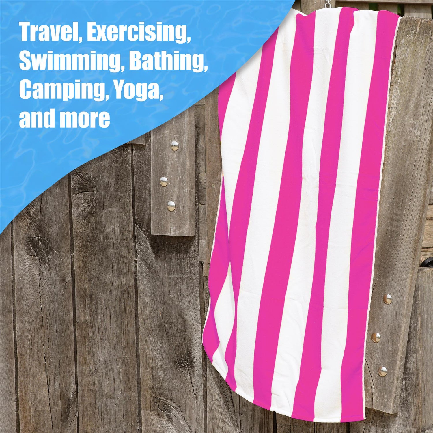 Beach Bath Towel Large Microfibre Pink Striped by GEEZY - UKBuyZone