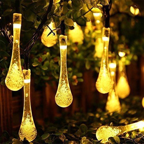 Raindrop Design Solar Powered Warm White Led String Lights by GEEZY - UKBuyZone