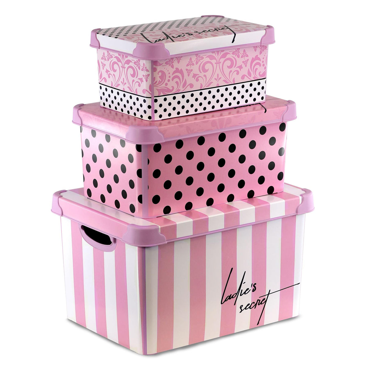 Pink Storage Boxes with Lids - Set of 3 by GEEZY - UKBuyZone