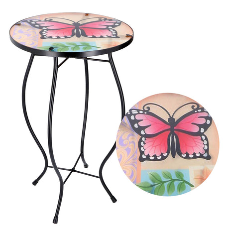 Round Side Mosaic Table With Large Butterfly Design by GEEZY - UKBuyZone