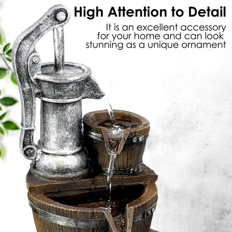 Pump Barrel Water Feature Outdoor With LED by GEEZY - UKBuyZone