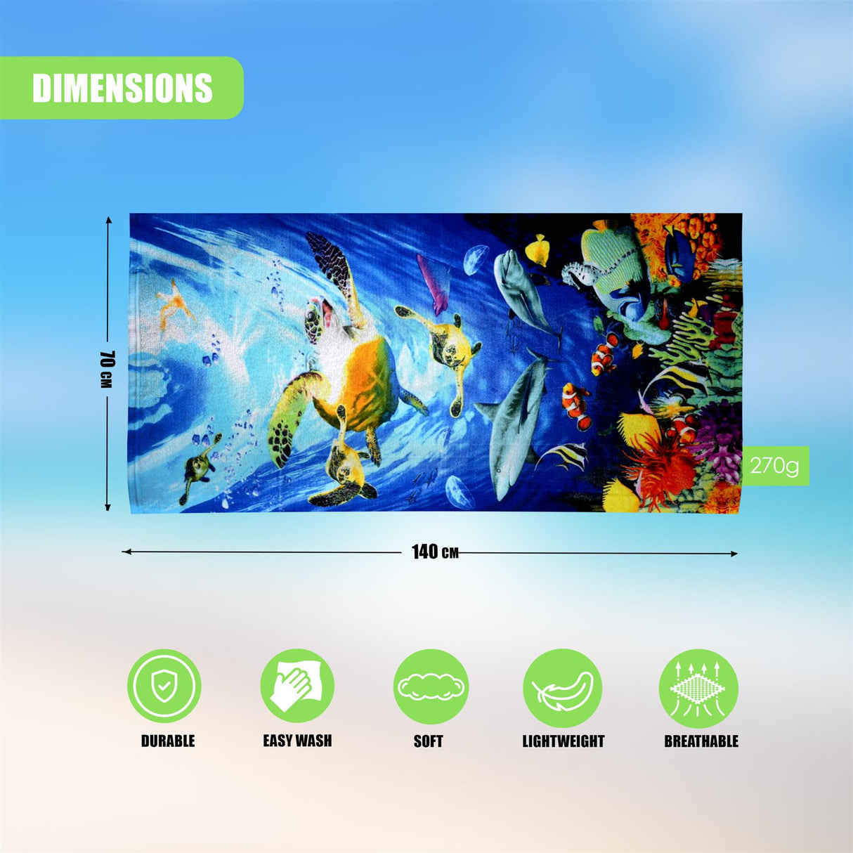 Ocean Turtles Design Large Towel by GEEZY - UKBuyZone