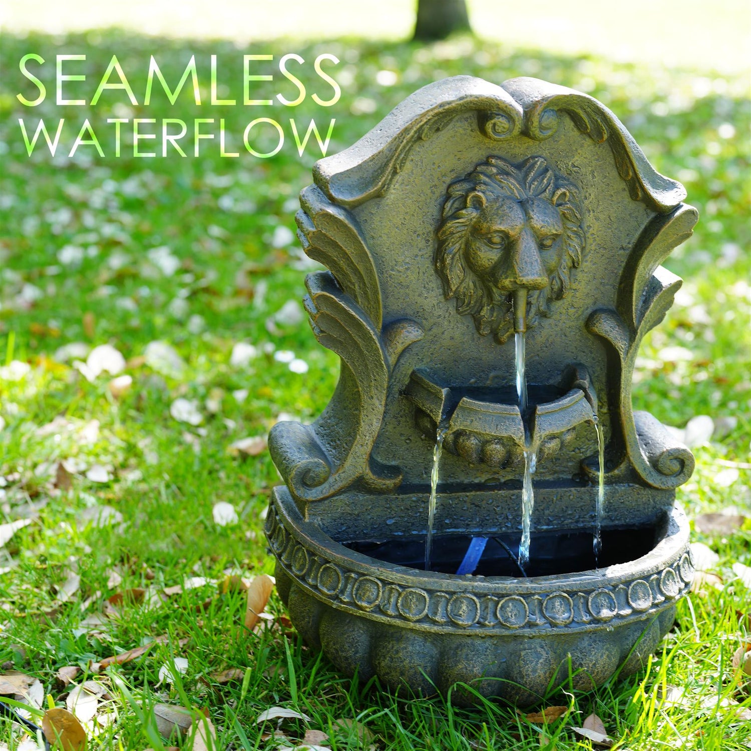 Lion Water Feature Outdoor With LED by GEEZY - UKBuyZone