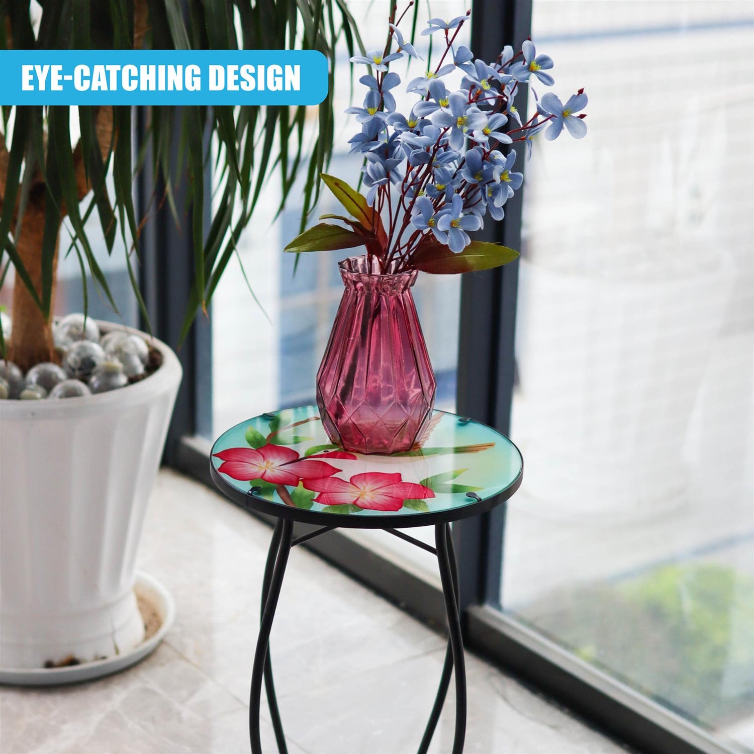 Round Side Garden Mosaic Table With Colibri Design by GEEZY - UKBuyZone