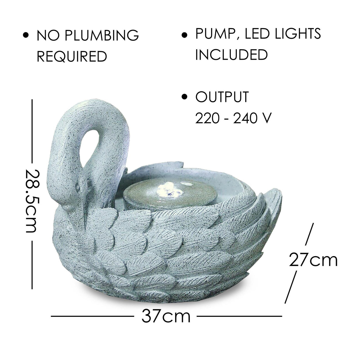Swan Design Water Feature Outdoor With LED by GEEZY - UKBuyZone