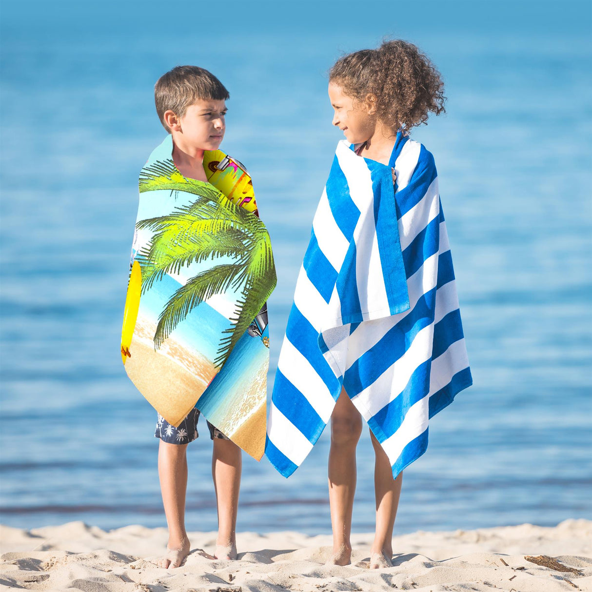 Blue Summer Bus Design Large Towel by Geezy - UKBuyZone