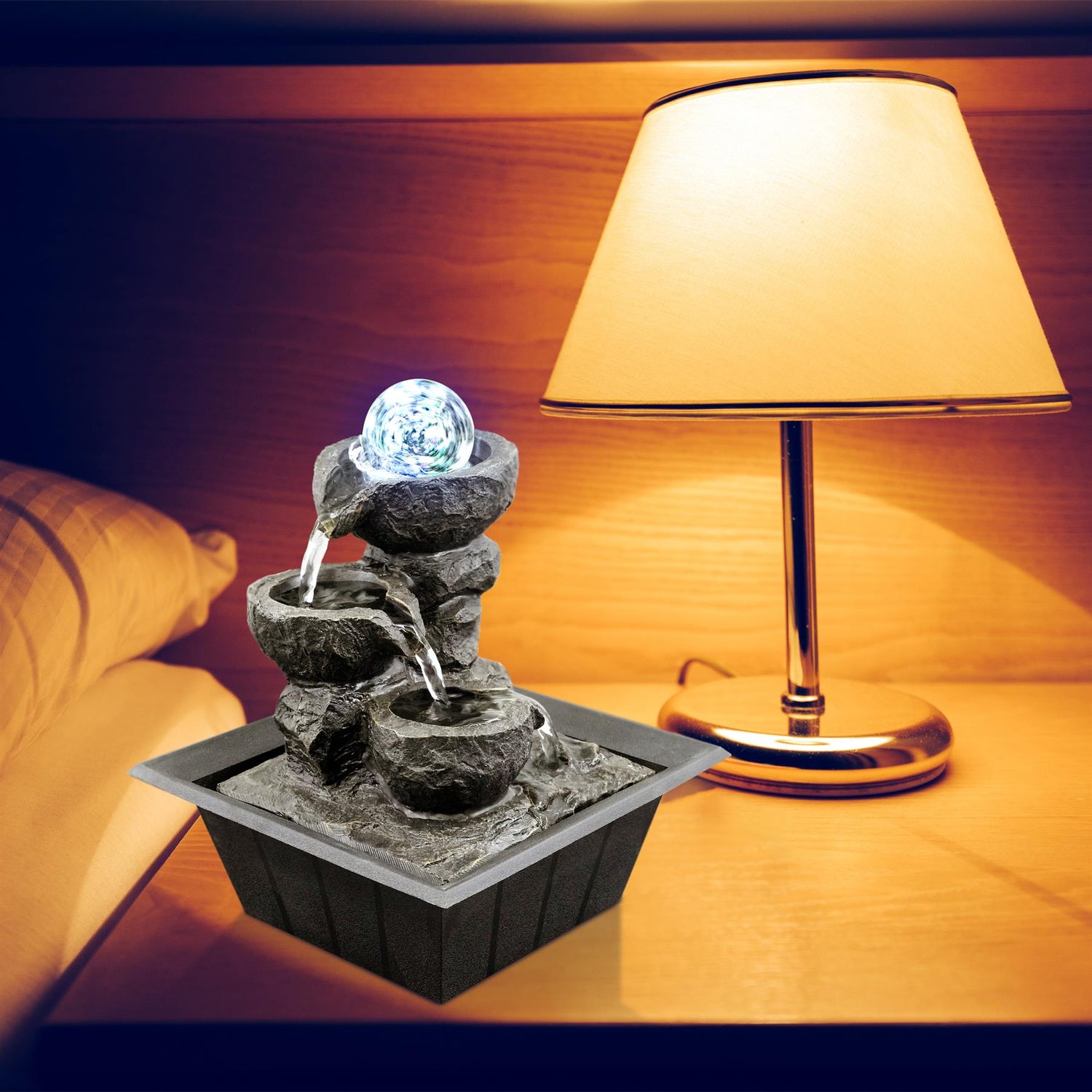 Crystal Ball Water Feature Indoor With LED by GEEZY - UKBuyZone