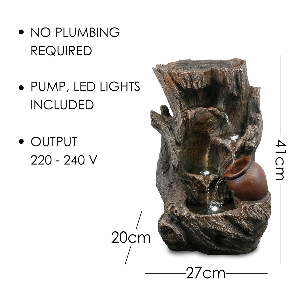Tree Log Water Feature Outdoor With LED by GEEZY - UKBuyZone
