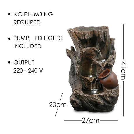 Tree Log Water Feature Outdoor With LED by GEEZY - UKBuyZone