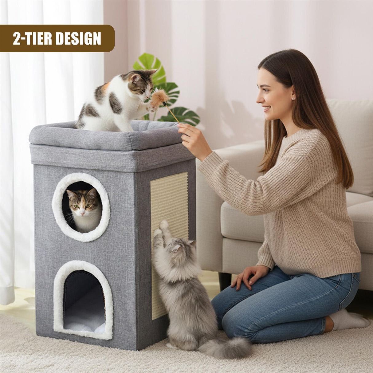 "Before and after transformation of a cozy cat house: see how it folds, saving space!" - UKBuyZone