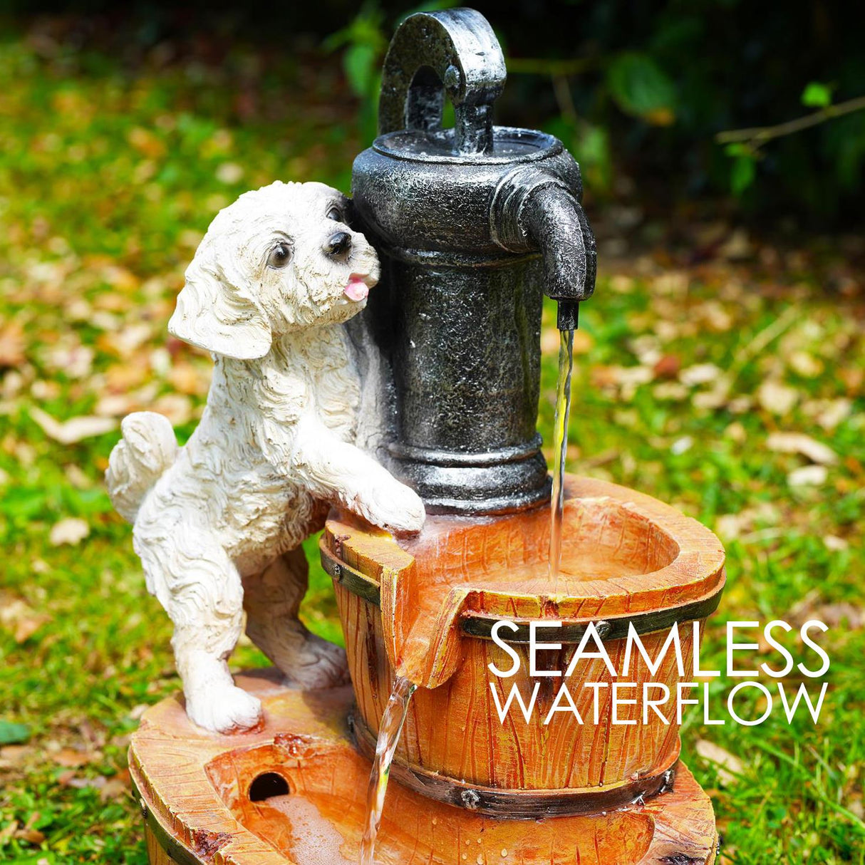 Puppy Solar Water Feature Outdoor With LED by GEEZY - UKBuyZone