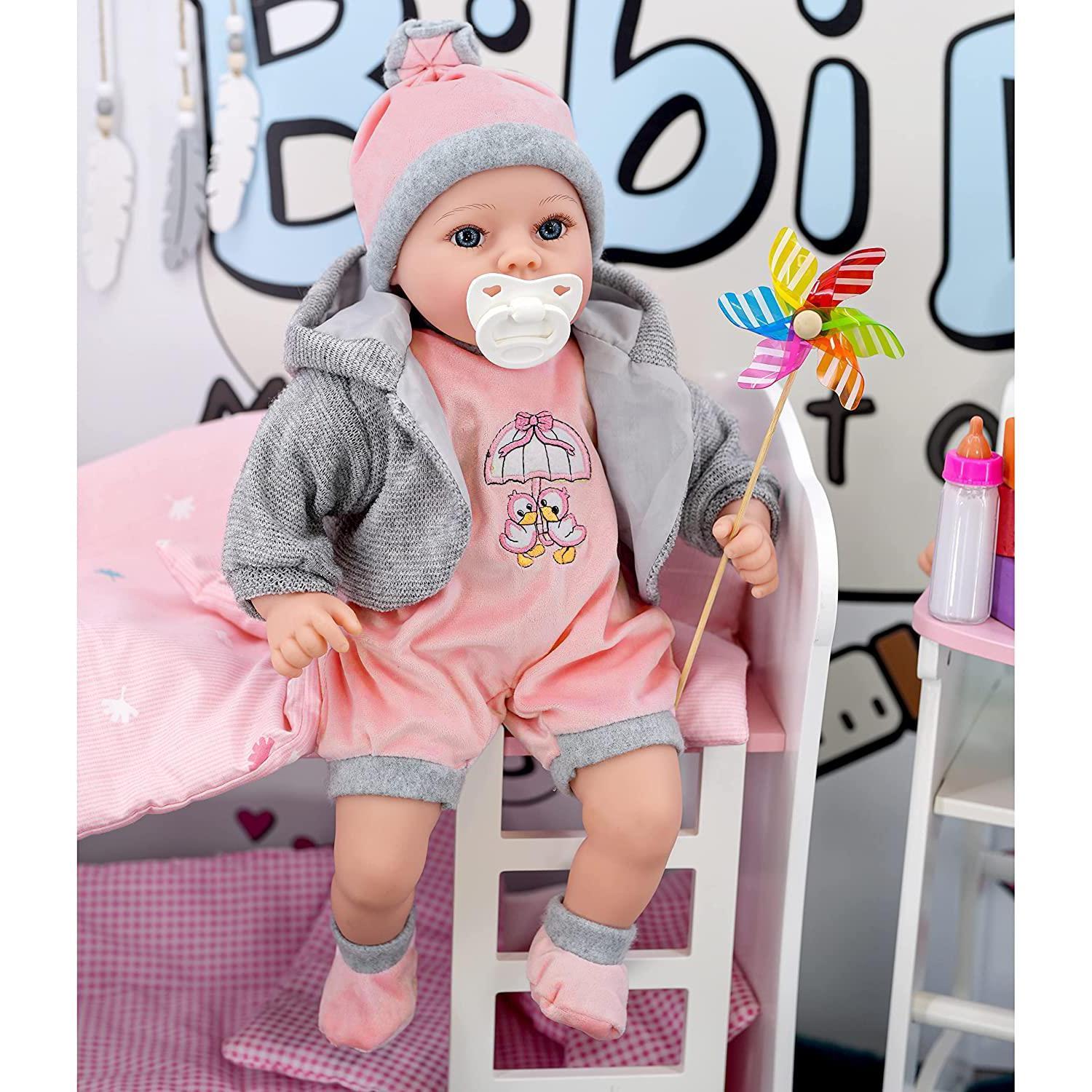 Baby Girl Doll With Dummy & Sounds Grey by BiBi Doll - UKBuyZone