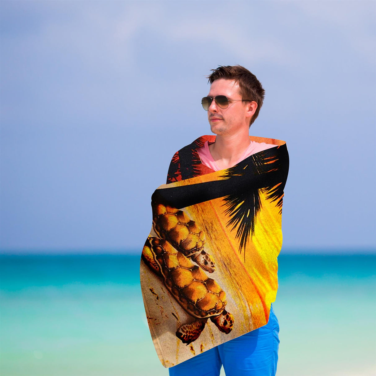 Sunset Tortoise Design Large Towel by Geezy - UKBuyZone