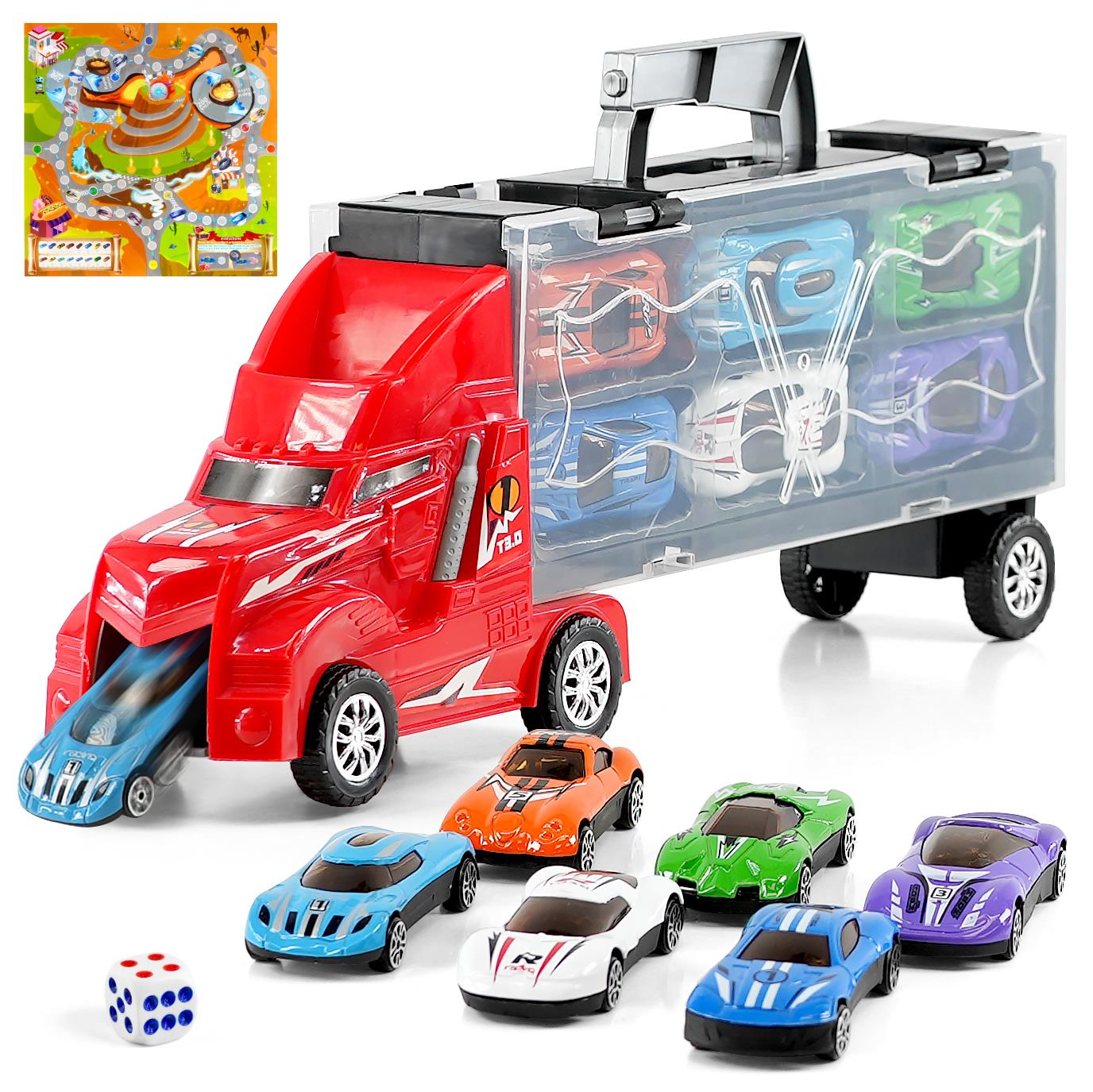 Kids Toy Truck Carrier & 6 Mini Cars Set by The Magic Toy Shop - UKBuyZone