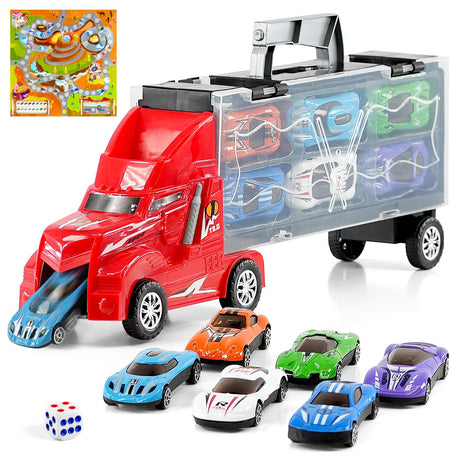 Kids Toy Truck Carrier & 6 Mini Cars Set by The Magic Toy Shop - UKBuyZone