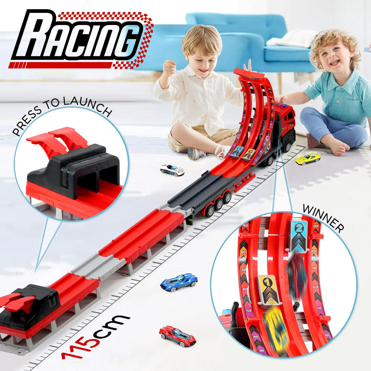 Transport Catapult Truck With Folding Race Track & 4 Cars by The Magic Toy Shop - UKBuyZone