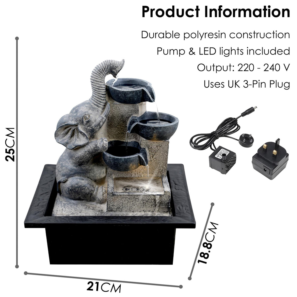 Elephant and Bowls Water Feature Indoor With LED by Geezy - UKBuyZone