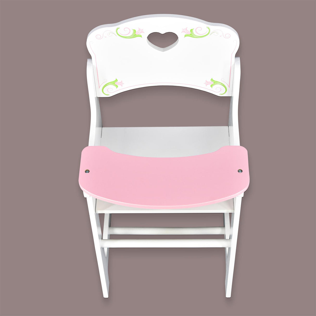 A white and pink high chair with a child's face on backrest. - UKBuyZone