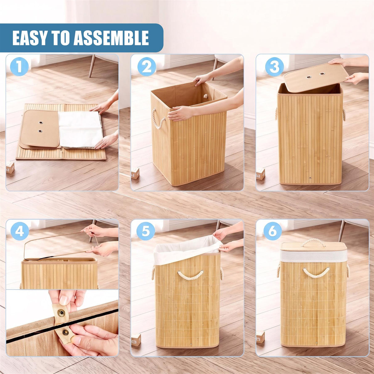 Round Bamboo Laundry Hamper 48L
