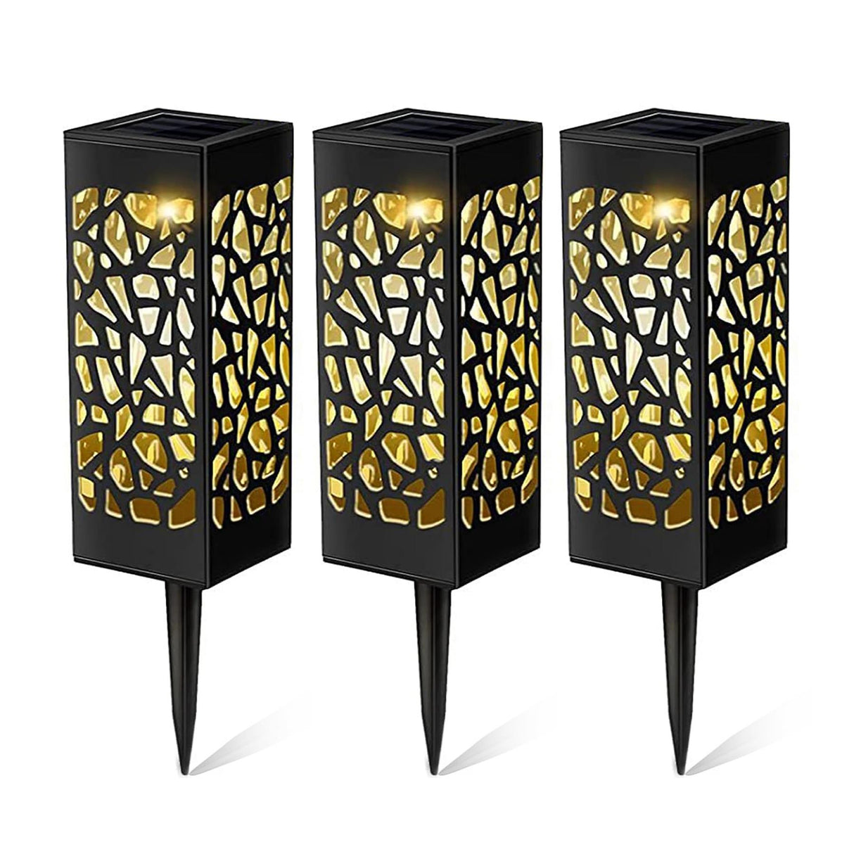 Solar Garden Pathway Stake Lights, Set of 3 – Warm White LED by GEEZY - UKBuyZone