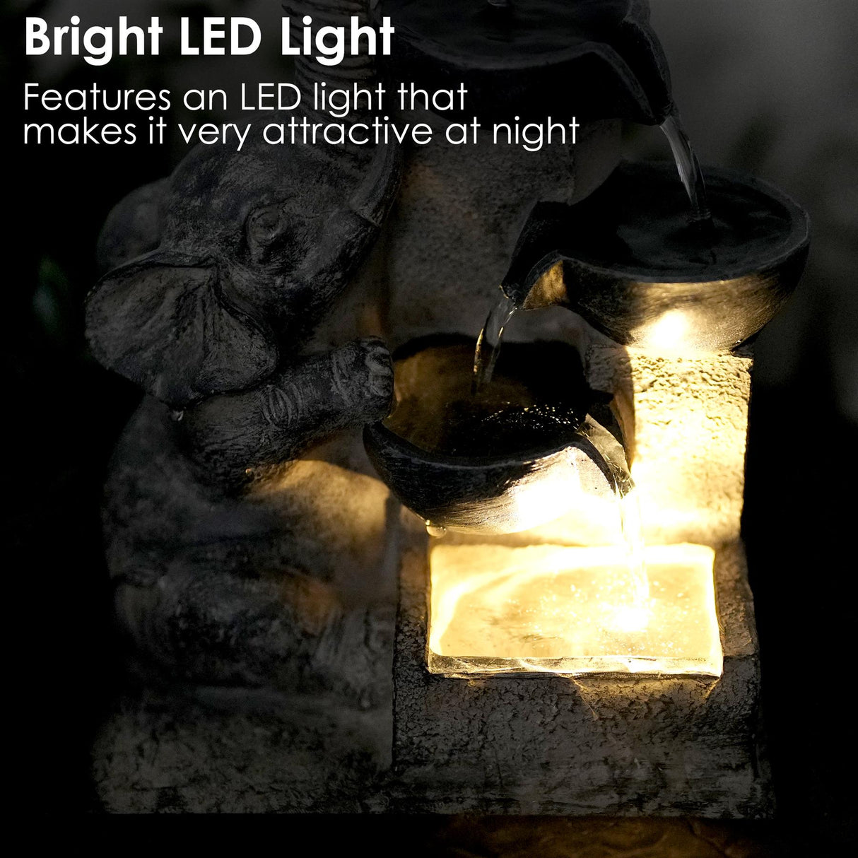 Elephant and Bowls Water Feature Indoor With LED by Geezy - UKBuyZone